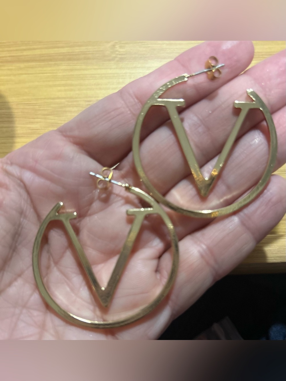 Gold Tone V Hoop Earrings